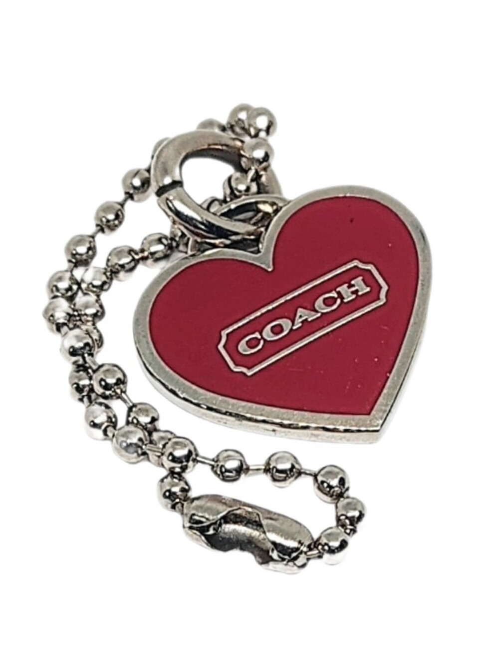 🆕 Y2K Coach Red Enamel Heart Nickel Metal Hangtag Bag Charm Keychain VERY RARE